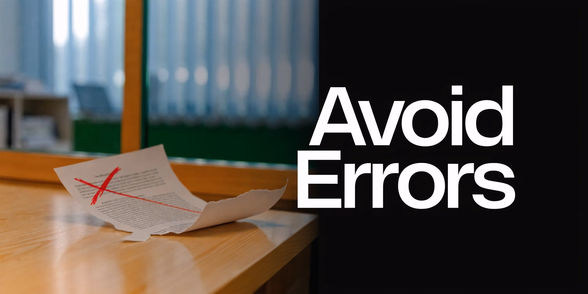 A document with a large red X mark resting on a wooden desk, symbolizing error correction.