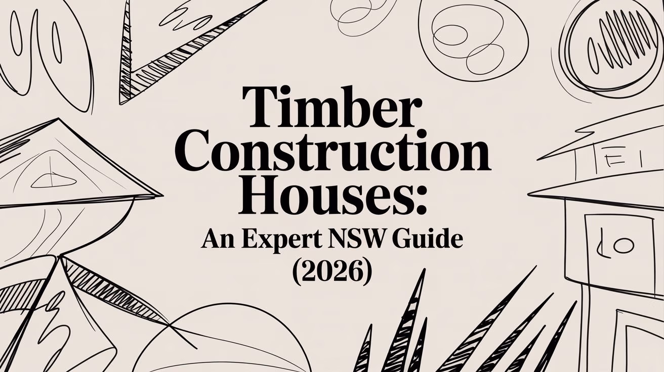 Title: Timber Construction Houses: An Expert NSW Guide (2026) with abstract line drawings.] ,