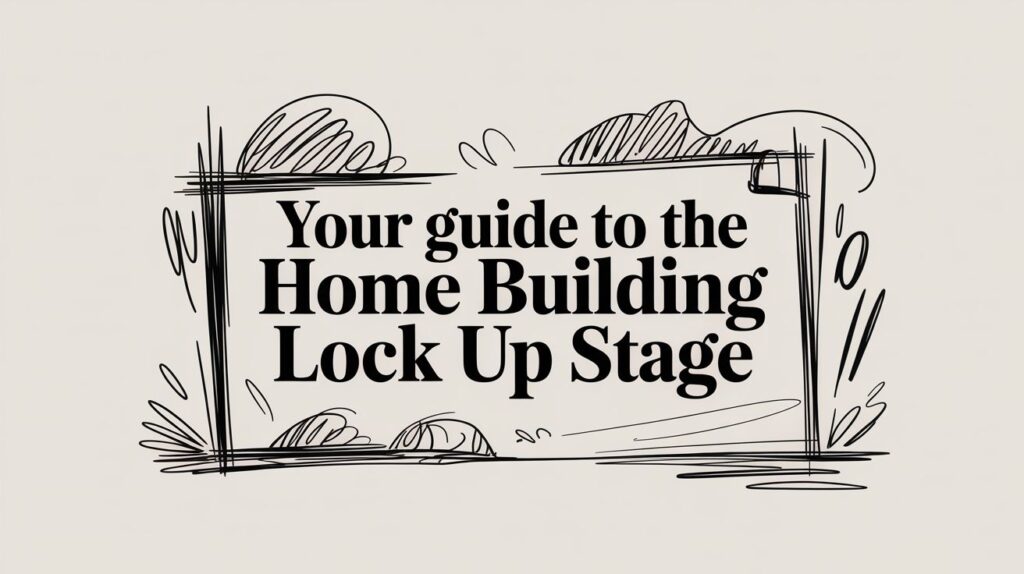 Decorative banner announcing a guide: 'Your guide to the Home Building Lock Up Stage' with a hand-drawn frame and doodle accents.