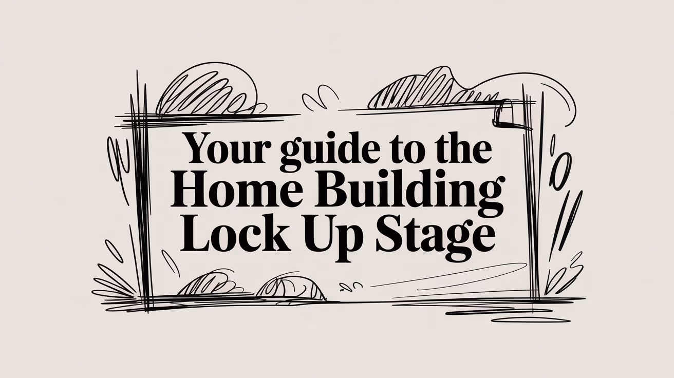 Decorative banner announcing a guide: 'Your guide to the Home Building Lock Up Stage' with a hand-drawn frame and doodle accents.