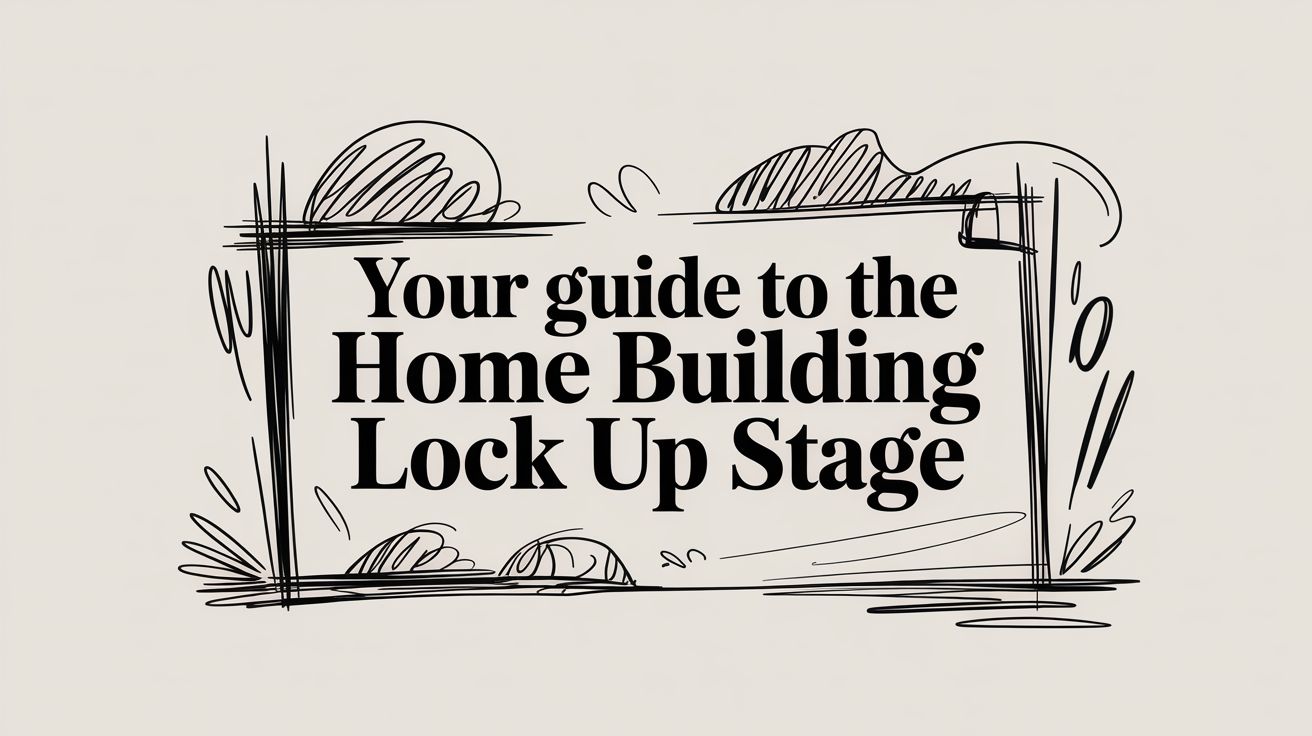 Decorative banner announcing a guide: 'Your guide to the Home Building Lock Up Stage' with a hand-drawn frame and doodle accents.