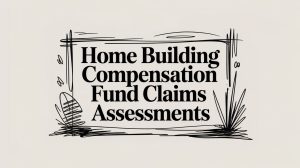 Banner-style graphic with a sketchy black frame reading 'Home Building Compensation Fund Claims Assessments'.