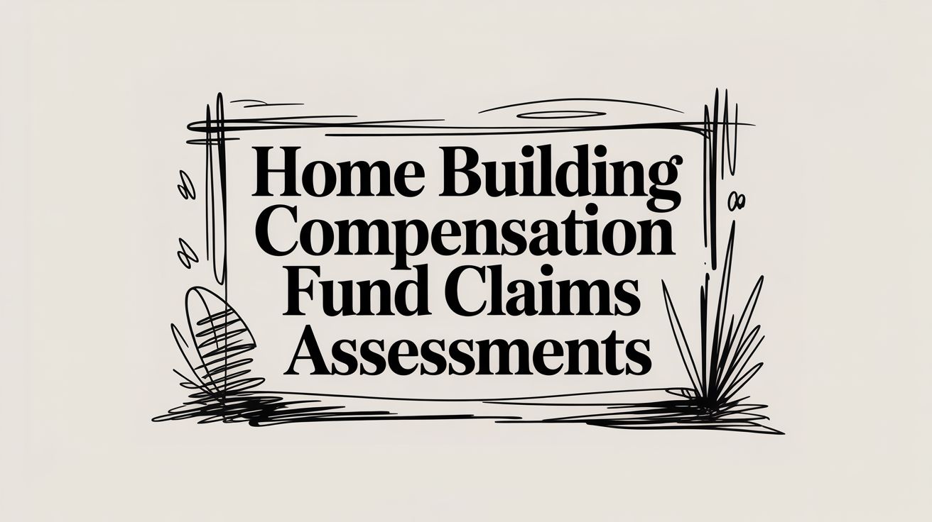Banner-style graphic with a sketchy black frame reading 'Home Building Compensation Fund Claims Assessments'.