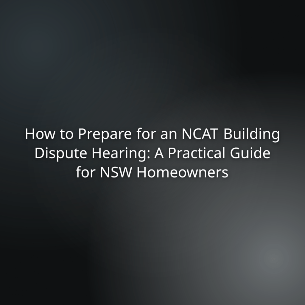 Title slide: How to Prepare for an NCAT Building Dispute Hearing—A Practical Guide for NSW Homeowners.