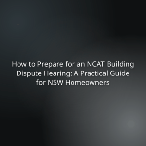 Title slide: How to Prepare for an NCAT Building Dispute Hearing—A Practical Guide for NSW Homeowners.