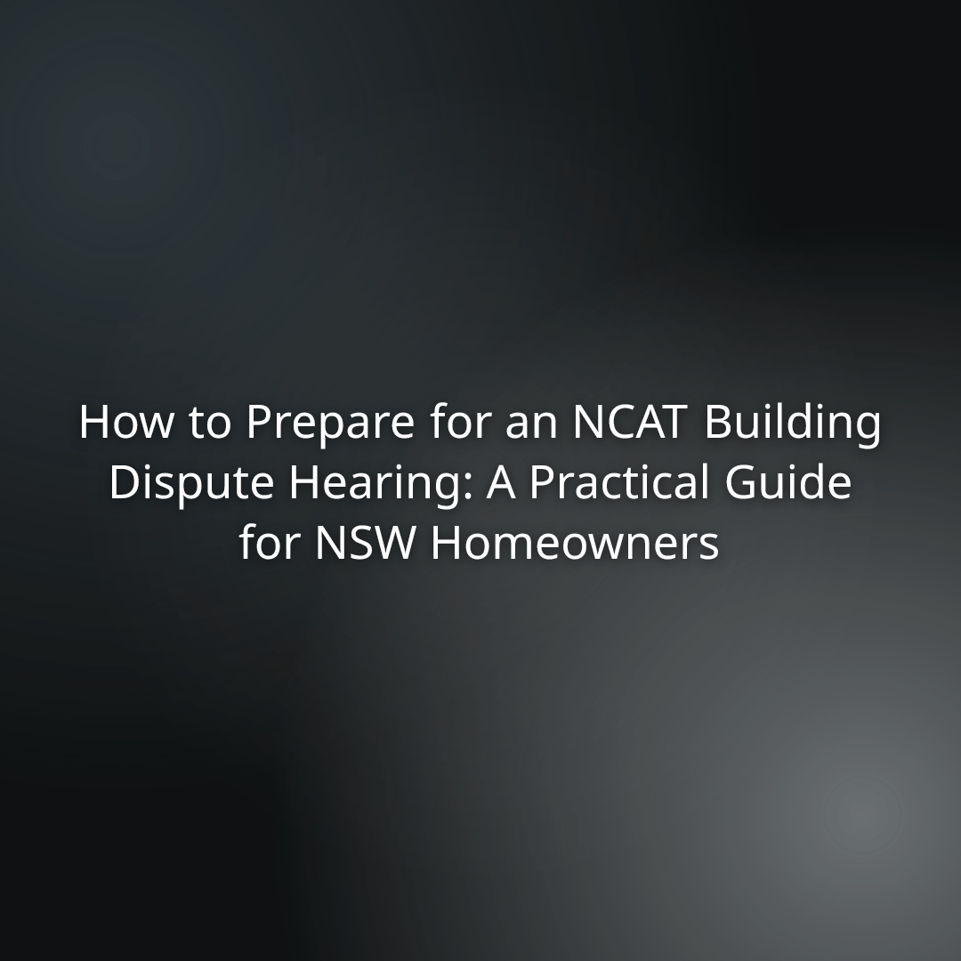 Title slide: How to Prepare for an NCAT Building Dispute Hearing—A Practical Guide for NSW Homeowners.
