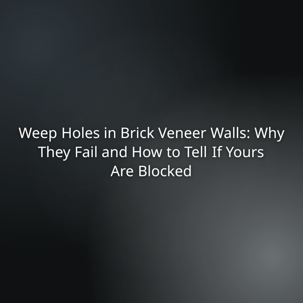 Title slide for an article: 'Weep Holes in Brick Veneer Walls—Why They Fail and How to Tell If Yours Are Blocked'