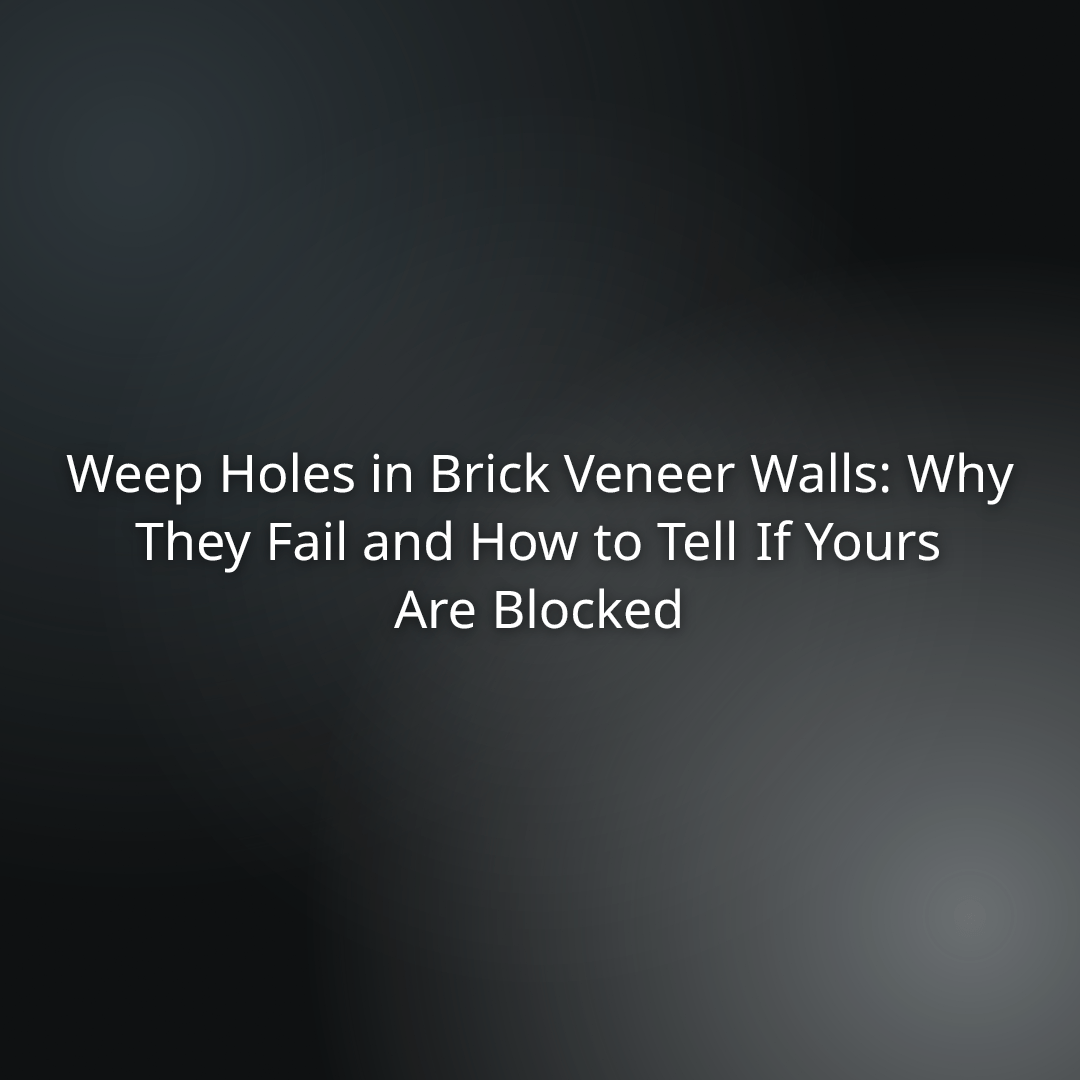 Title slide for an article: 'Weep Holes in Brick Veneer Walls—Why They Fail and How to Tell If Yours Are Blocked'