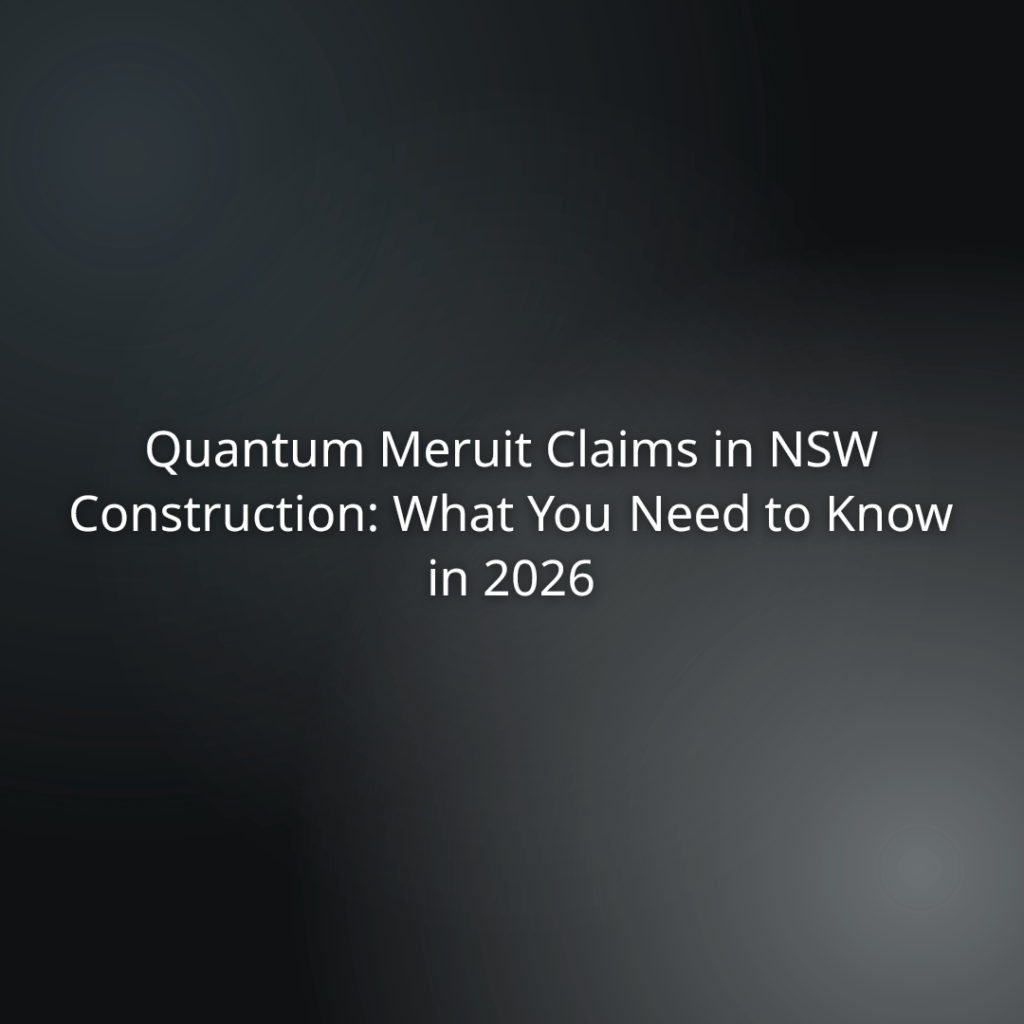 20381378-a22f-4cc3-b5d9-fa4f5b17769f - Title slide: 'Quantum Meruit Claims in NSW Construction: What You Need to Know in 2026' on a dark gradient background