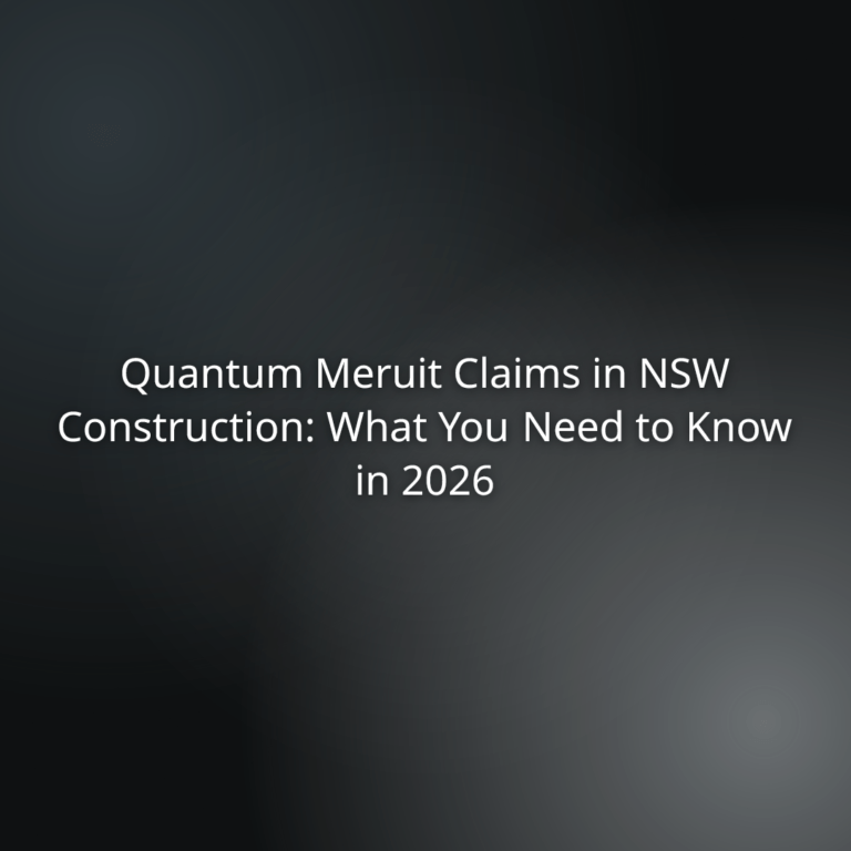 Title slide: 'Quantum Meruit Claims in NSW Construction: What You Need to Know in 2026' on a dark gradient background