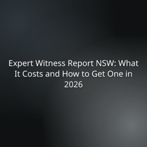 Expert Witness Report NSW: What It Costs and How to Get One in 2026 on a dark gradient background (title slide).