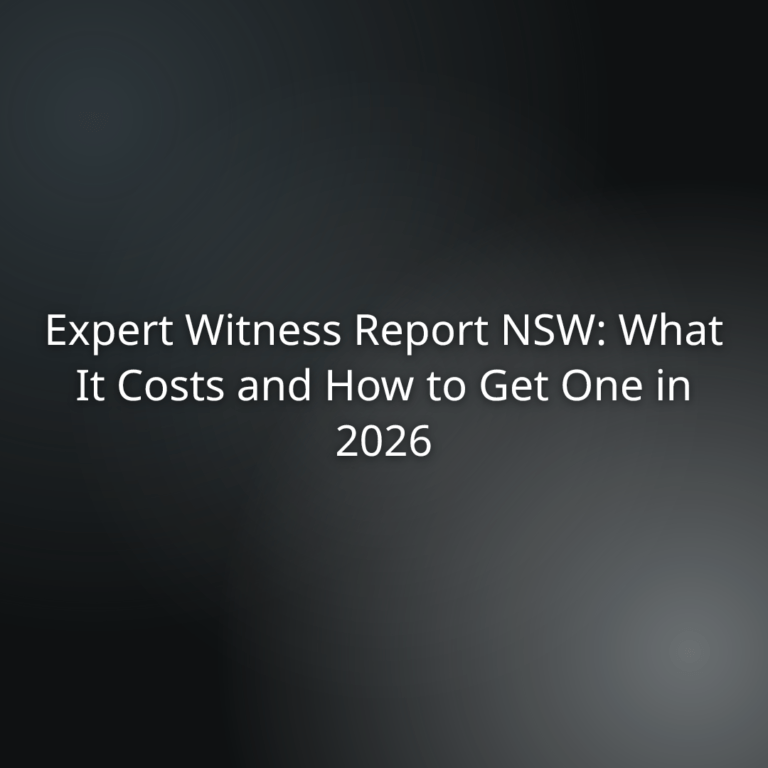 Expert Witness Report NSW: What It Costs and How to Get One in 2026 on a dark gradient background (title slide).