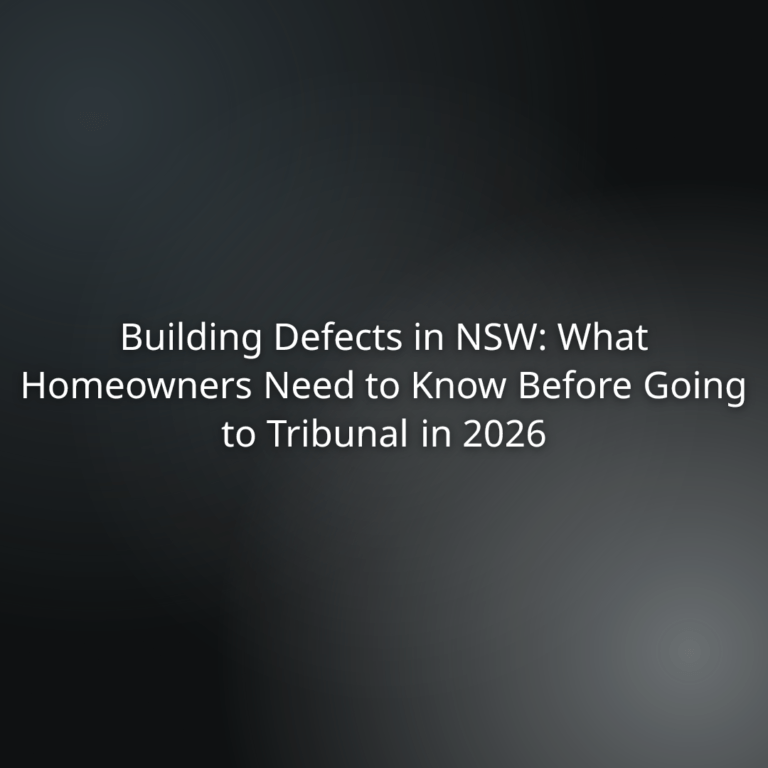 Presentation slide: Building Defects in NSW—What Homeowners Need to Know Before Going to Tribunal in 2026.