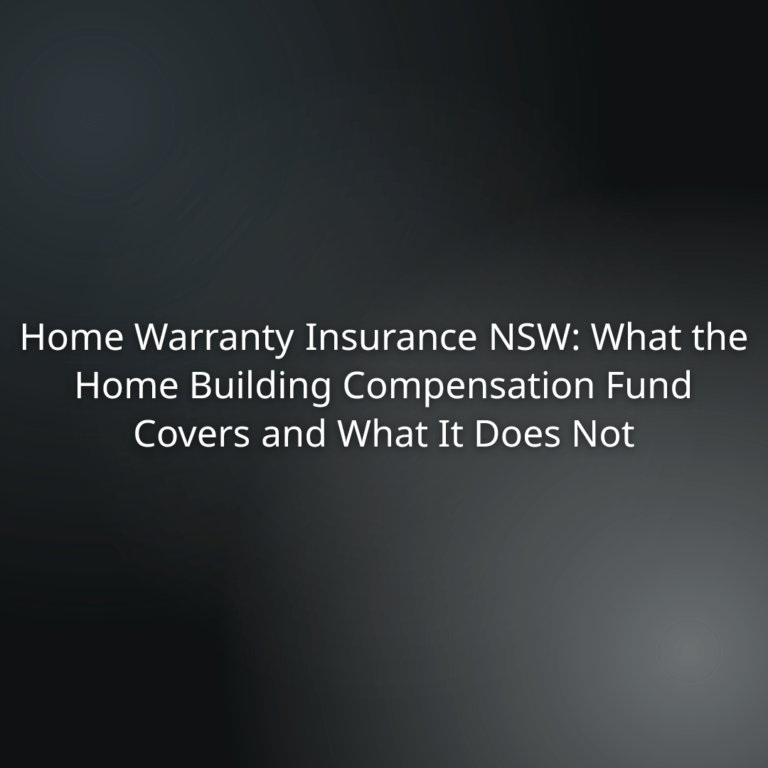 Title slide: Home Warranty Insurance NSW—what the Home Building Compensation Fund covers and excludes.