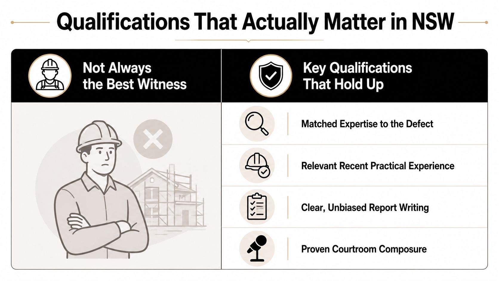 A comparison chart showing that specific professional qualifications are more effective than just general construction experience.
