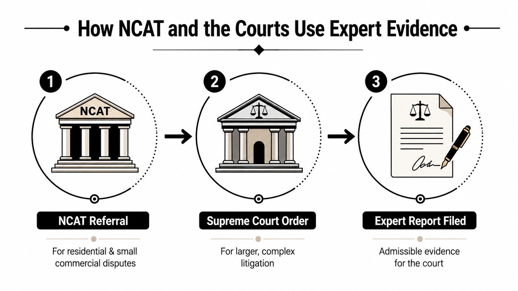 A diagram illustrating how NCAT referrals and Supreme Court orders are used to file expert evidence.