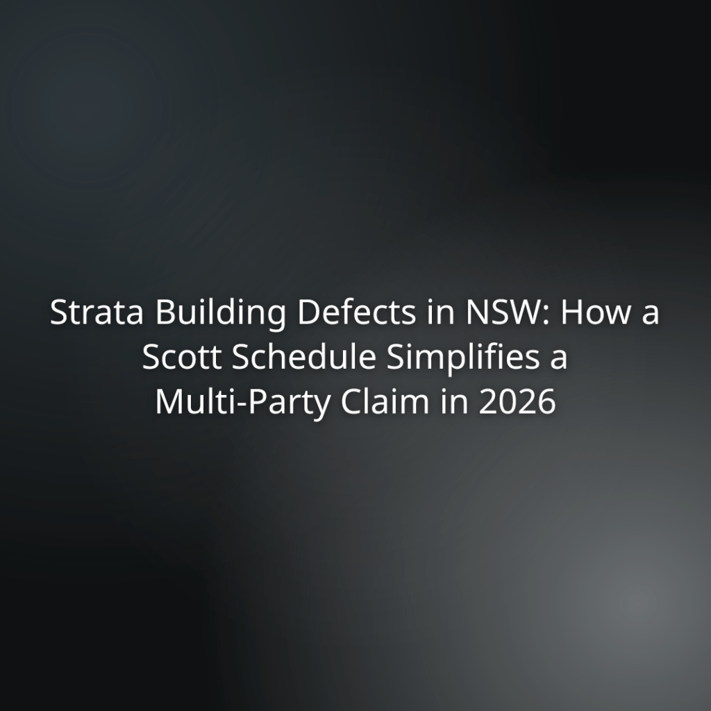 e313ac81-596b-4787-b6ae-9dba1e6fc2d5 - Slide title: Strata Building Defects in NSW: How a Scott Schedule Simplifies a Multi-Party Claim in 2026