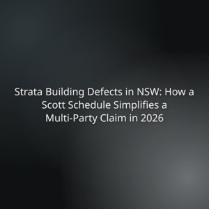 Slide title: Strata Building Defects in NSW: How a Scott Schedule Simplifies a Multi-Party Claim in 2026