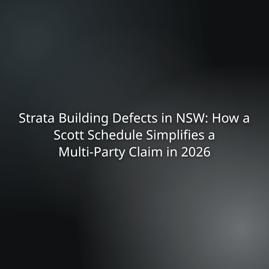 Slide title: Strata Building Defects in NSW: How a Scott Schedule Simplifies a Multi-Party Claim in 2026
