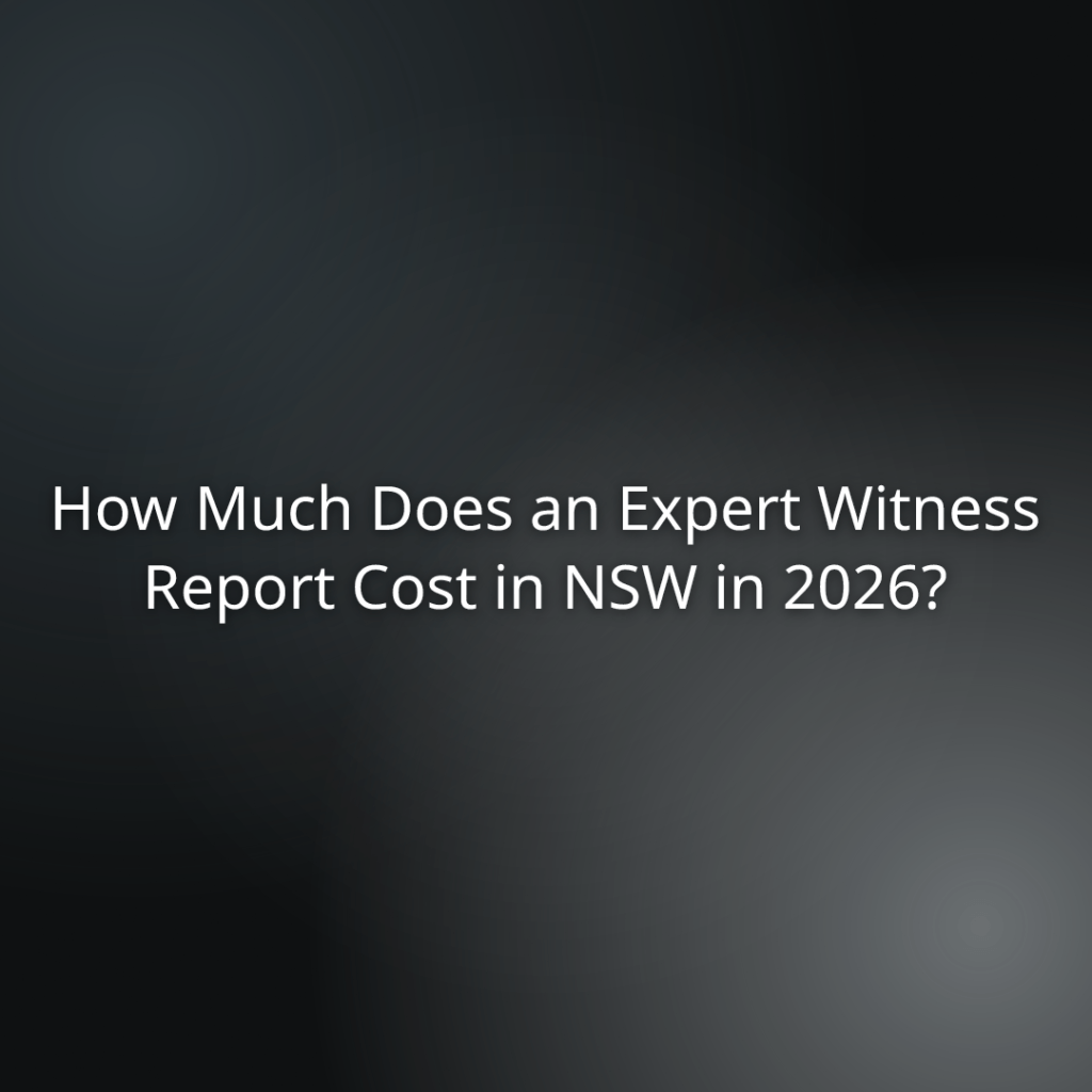 Title slide asking: How much does an expert witness report cost in NSW in 2026? on a dark gradient background