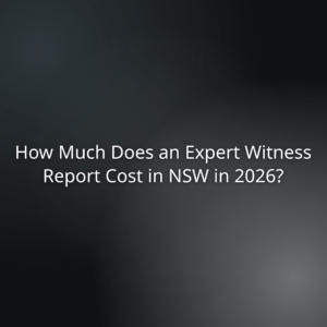 e8870966-ee05-4df2-b59f-b12068a93214 - Title slide asking: How much does an expert witness report cost in NSW in 2026? on a dark gradient background