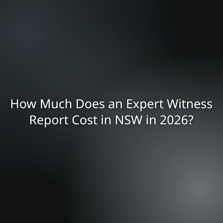 e8870966-ee05-4df2-b59f-b12068a93214 - Awesim Building Consultants Title slide asking: How much does an expert witness report cost in NSW in 2026? on a dark gradient background