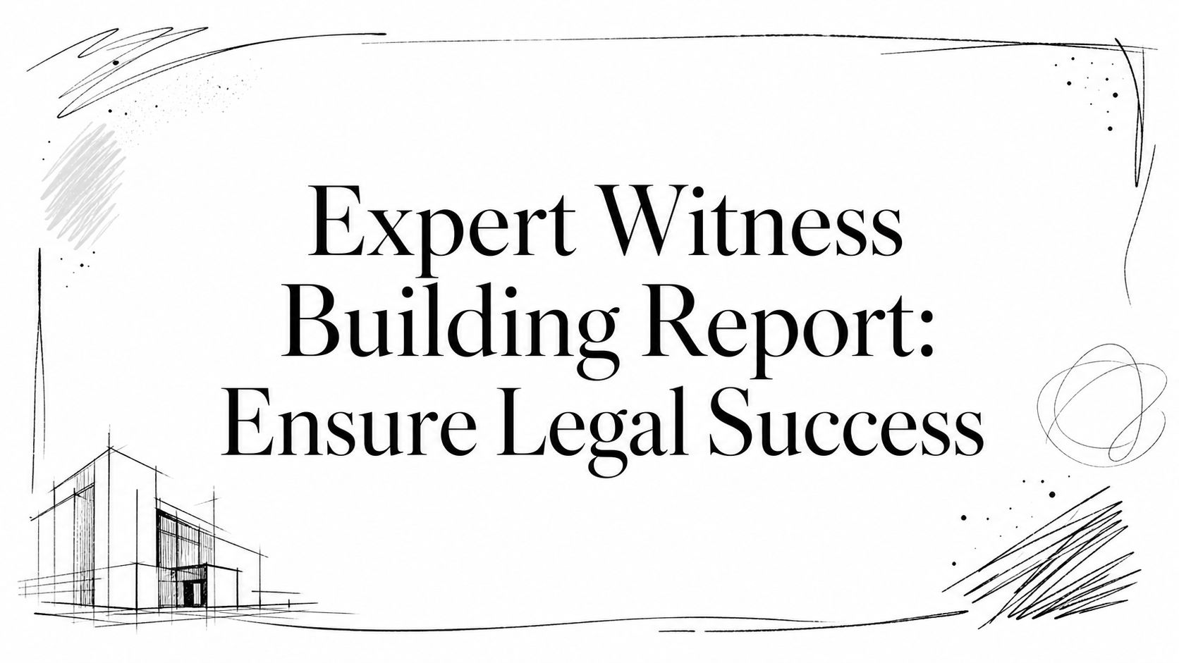 expert-witness-building-report-architectural-sketch - - Cover slide with the title 'Expert Witness Building Report: Ensure Legal Success' in large serif font; includes a hand-drawn border and architectural sketch in the corner.