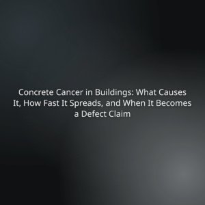 Presentation cover: 'Concrete Cancer in Buildings: What Causes It, How Fast It Spreads, and When It Becomes a Defect Claim'.