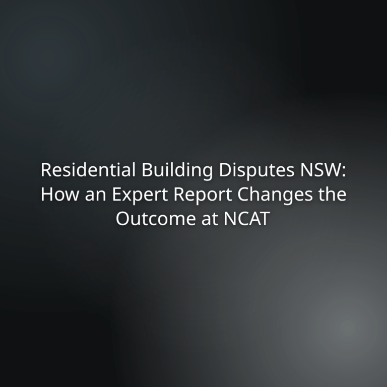 Presentation slide title: 'Residential Building Disputes NSW: How an Expert Report Changes the Outcome at NCAT'