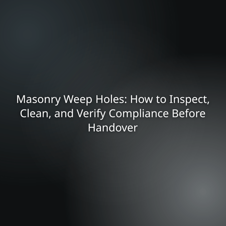 acac217e-87bb-48a3-9094-36f6d42deb65 - Awesim Building Consultants Slide title: 'Masonry Weep Holes: How to Inspect, Clean, and Verify Compliance Before Handover' on a dark gradient background.