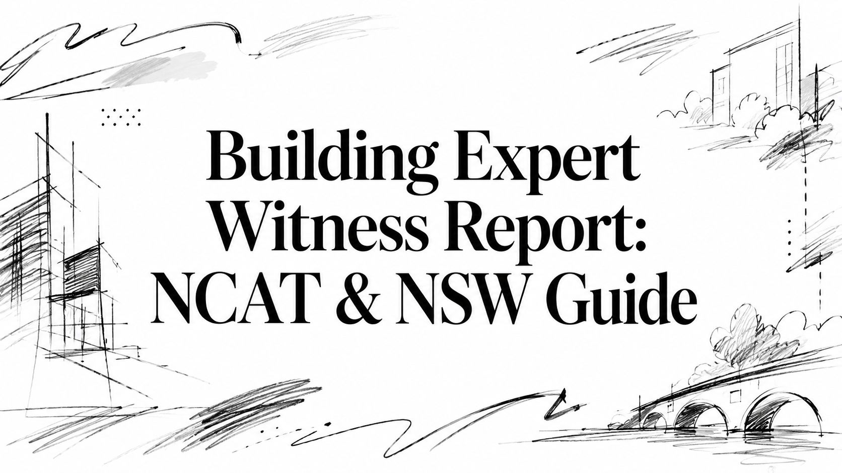 Header card: “Building Expert Witness Report: NCAT & NSW Guide” with architectural sketches around the text.