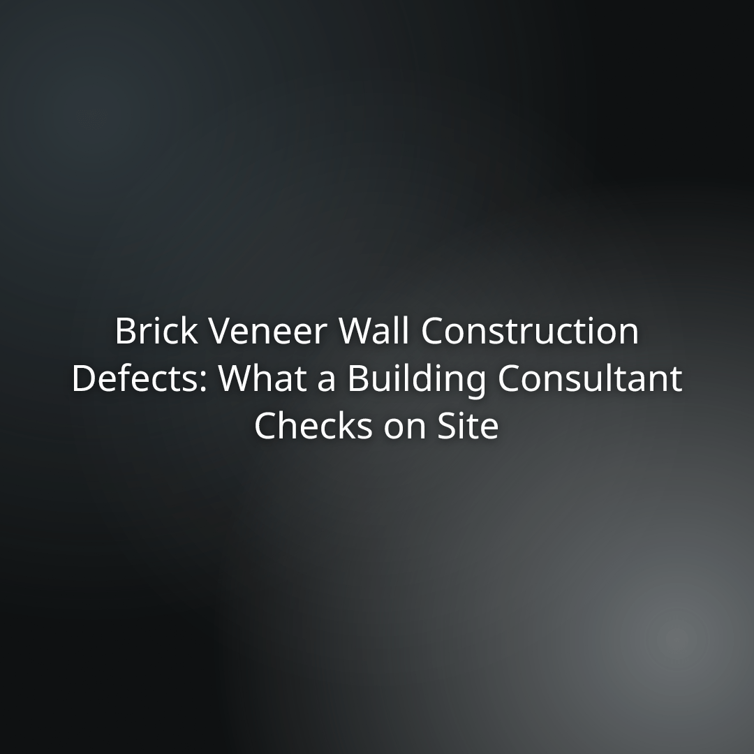 "Brick Veneer Wall Construction Defects: What a Building Consultant Checks on Site" (presentation title on dark gradient background)