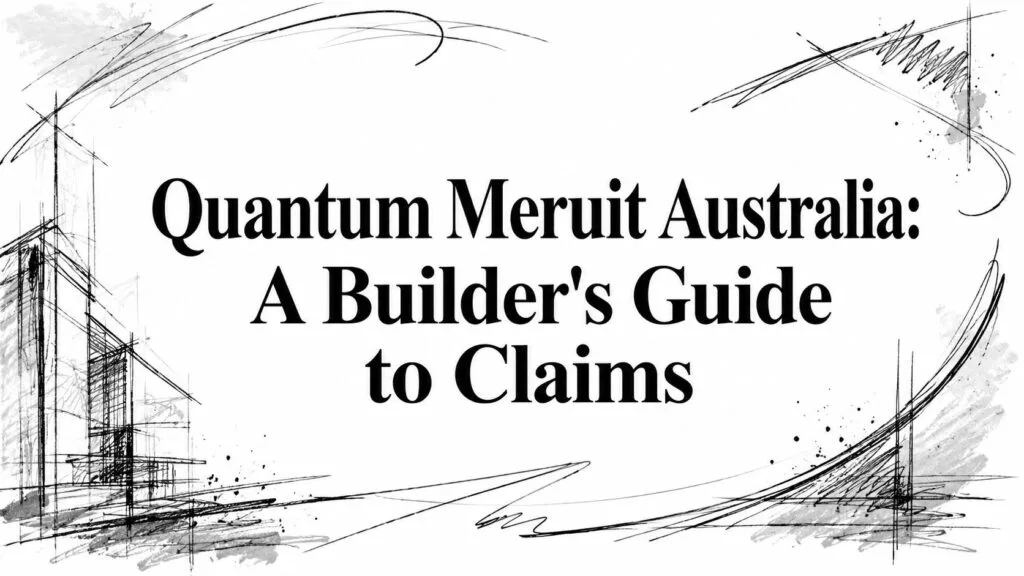 Cover image showing the title 'Quantum Meruit Australia: A Builder's Guide to Claims' framed by abstract architectural ink sketches around the edges.