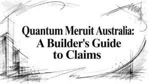 Cover image showing the title 'Quantum Meruit Australia: A Builder's Guide to Claims' framed by abstract architectural ink sketches around the edges.