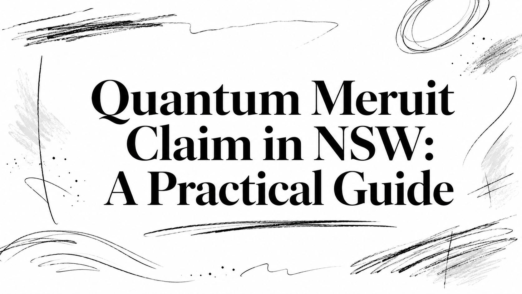 quantum-meruit-claim-legal-guide - Awesim Building Consultants - Awesim Building Consultants Graphic title reading 'Quantum Meruit Claim in NSW: A Practical Guide' surrounded by abstract black brush strokes and doodle marks.